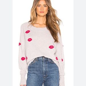 27 Miles Malibu CARMEN Lips KISS EMBROIDERED Cashmere SWEATER
